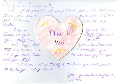 A picture of a thank you letter from a patient for Saratoga County Oral & Maxillofacial Surgery Associates, PLLC